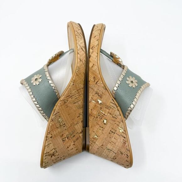 NWOB Jack Rogers Sage Green Leather Cork Wedge Sandals Women's 10 Thong Style - Picture 6 of 10